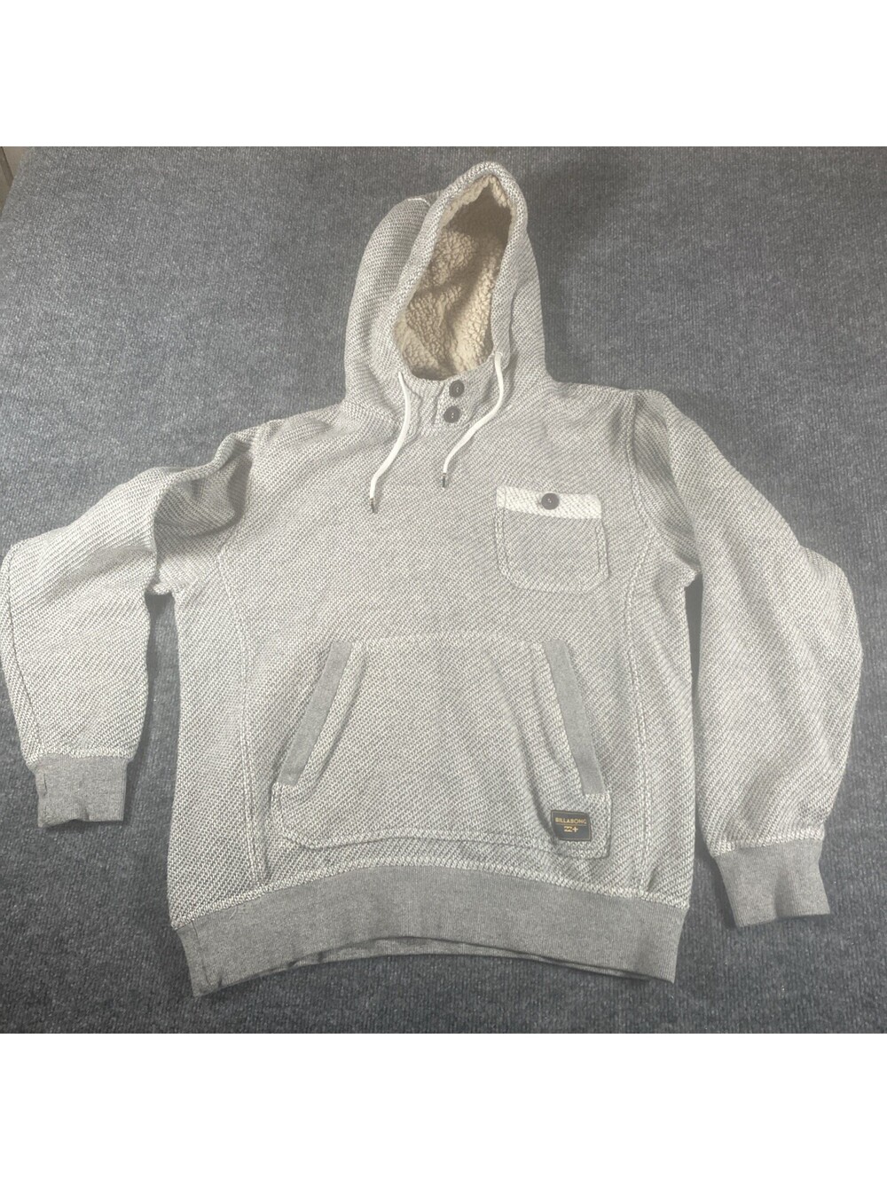 Billabong Hoodie Mens Sz M  Gray Thermal Knit Sherpa Lined Pullover High Neck